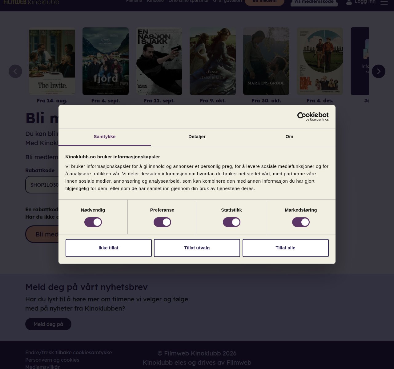 Where to enter the discount code on the Kinoklubb website