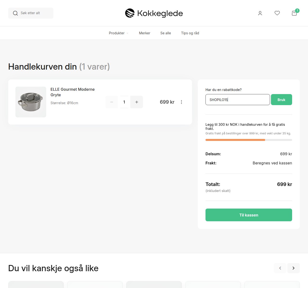 Where to enter the discount code on the Kokkeglede website