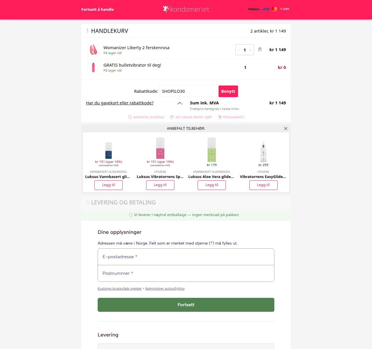 Where to enter the discount code on the Kondomeriet website