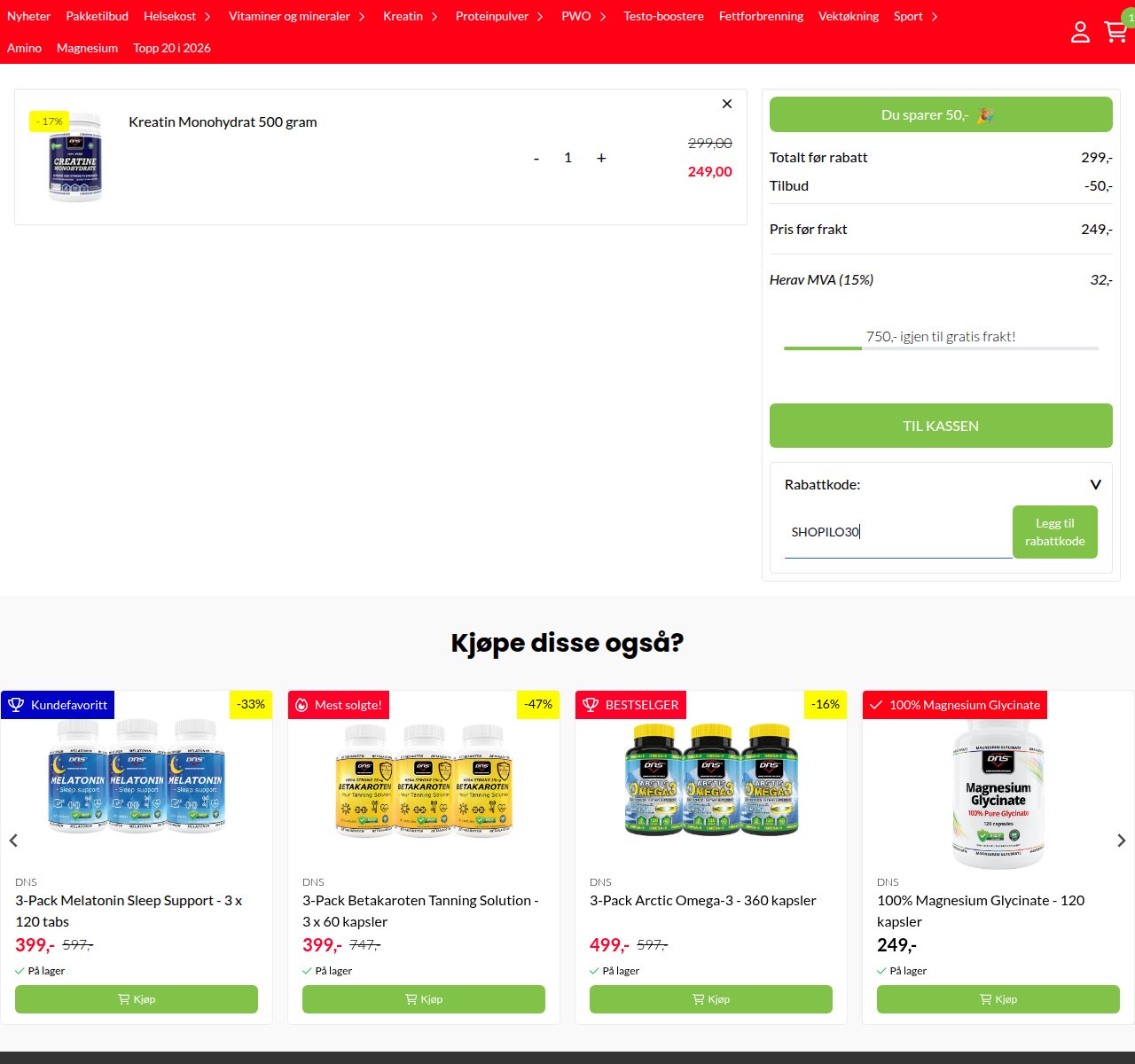 Where to enter the discount code on the Kost1 website