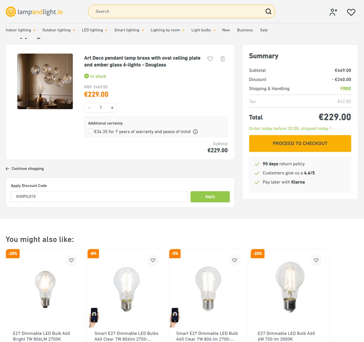 Where to enter the discount code on the Lampandlight website