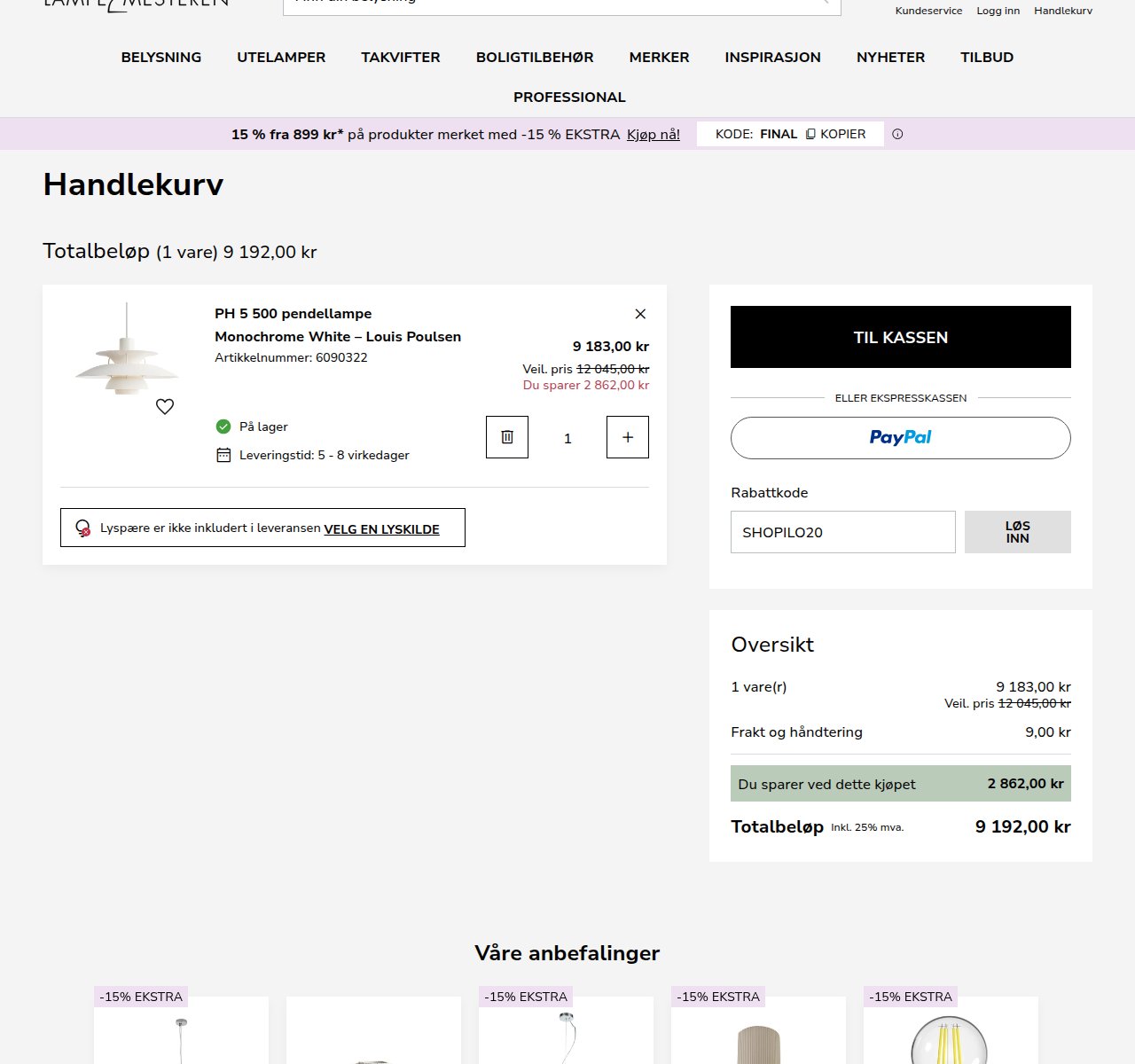 Where to enter the discount code on the Lampemesteren website