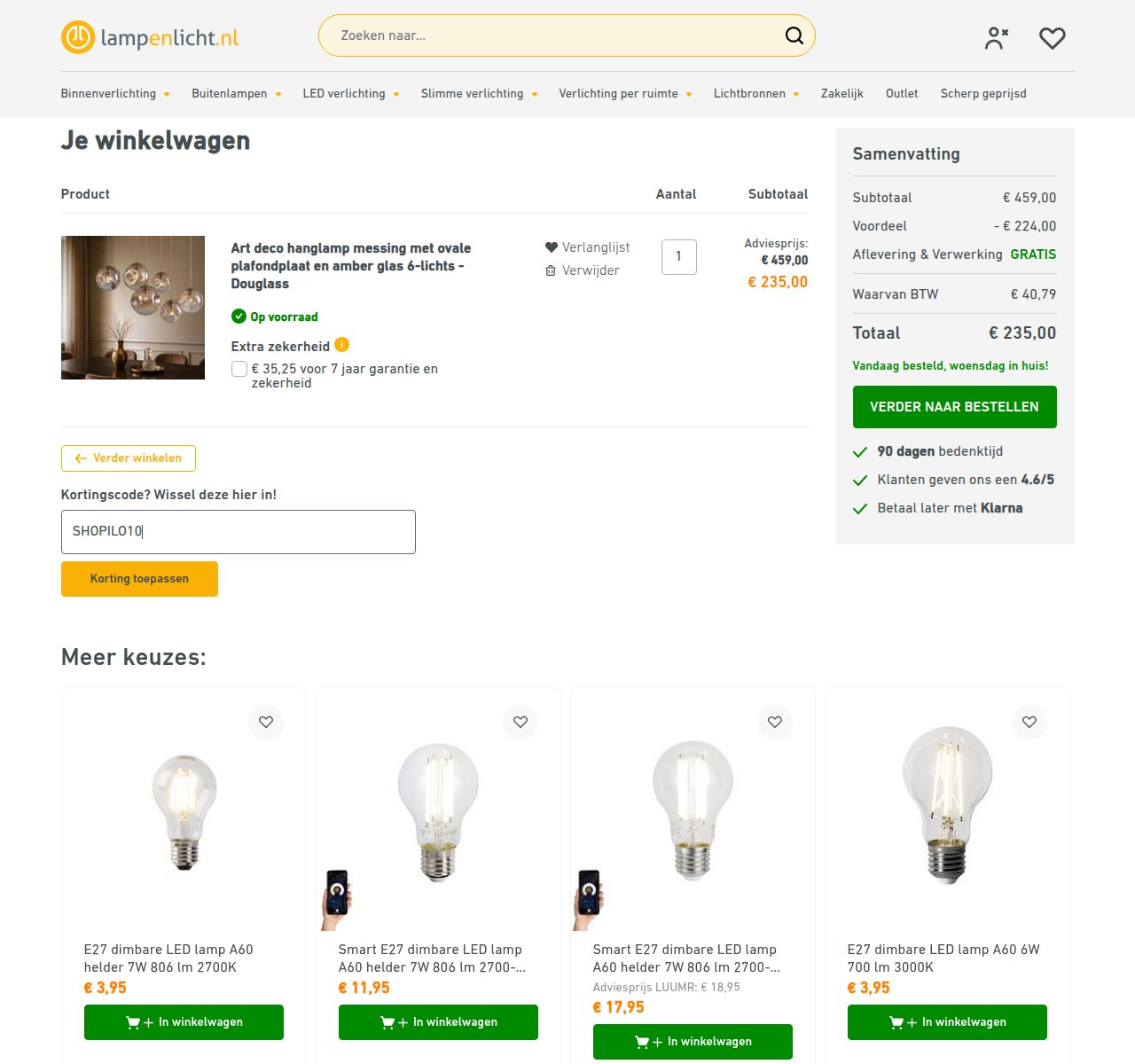 Waar je de kortingscode invoert op de Lampenlicht-website