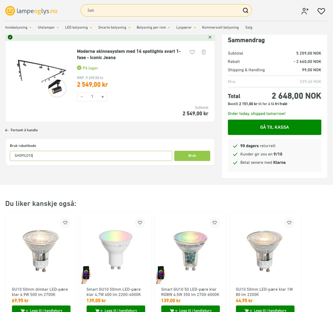 Where to enter the discount code on the Lampeoglys website