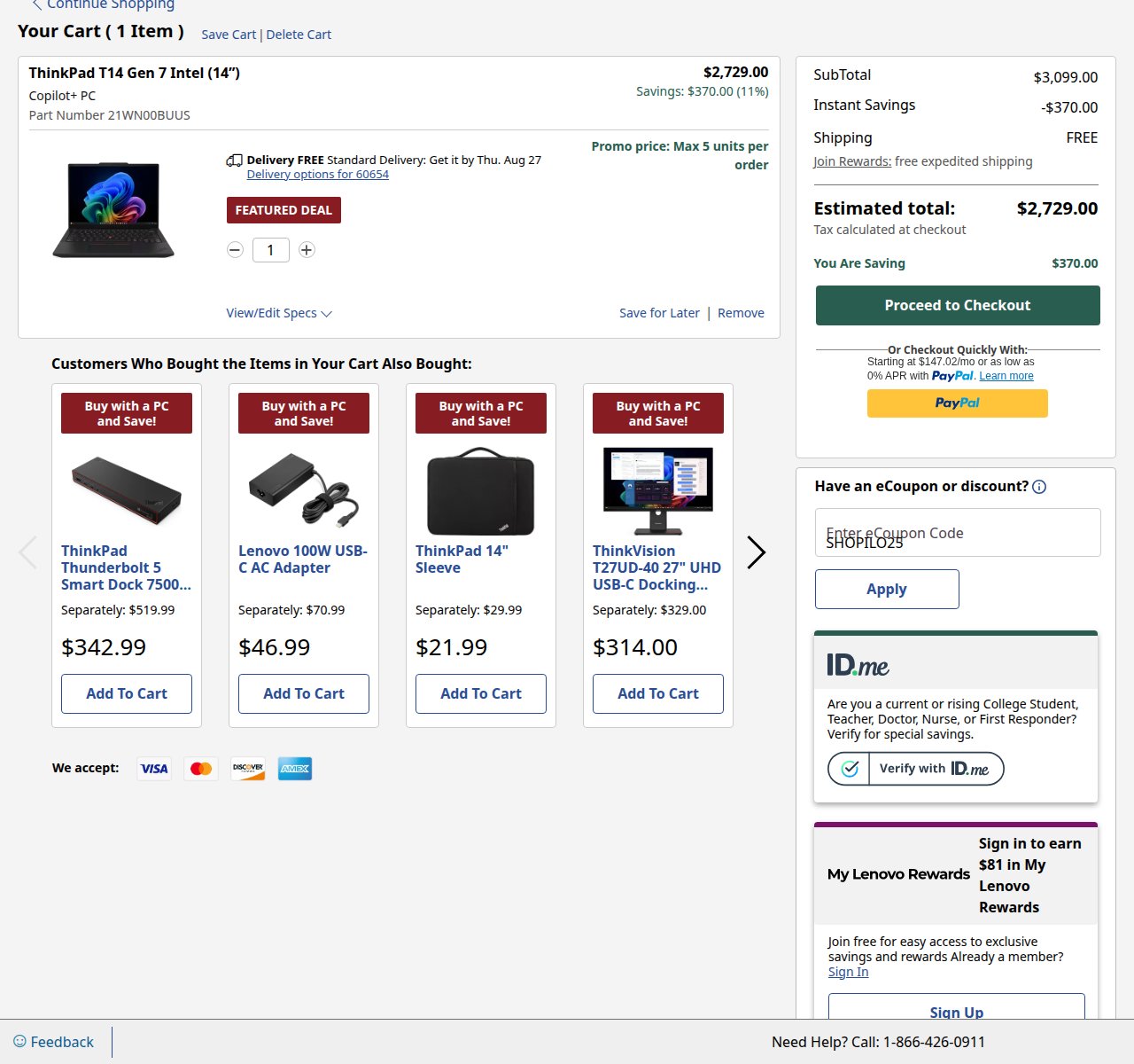 Where to enter the discount code on the Lenovo website