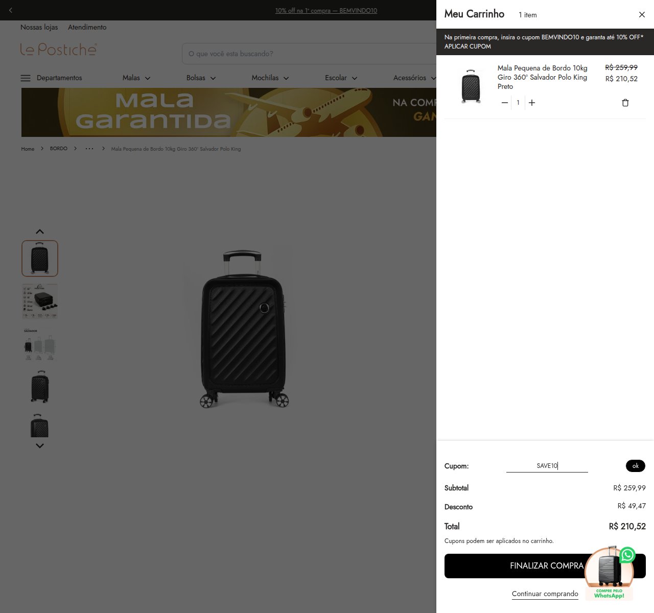 Onde inserir o código de desconto no site da Le Postiche