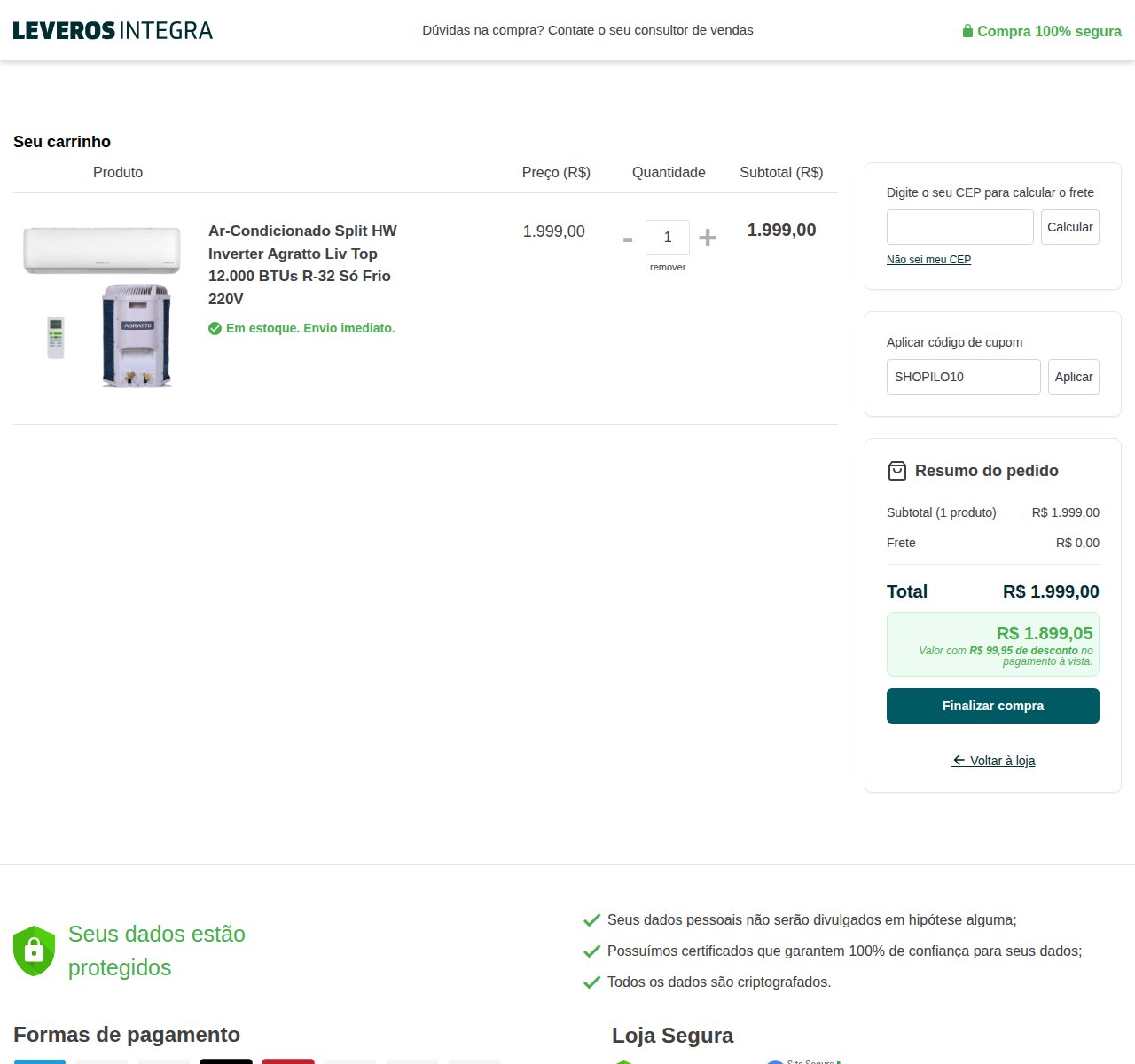 Onde inserir o código de desconto no site da Leveros