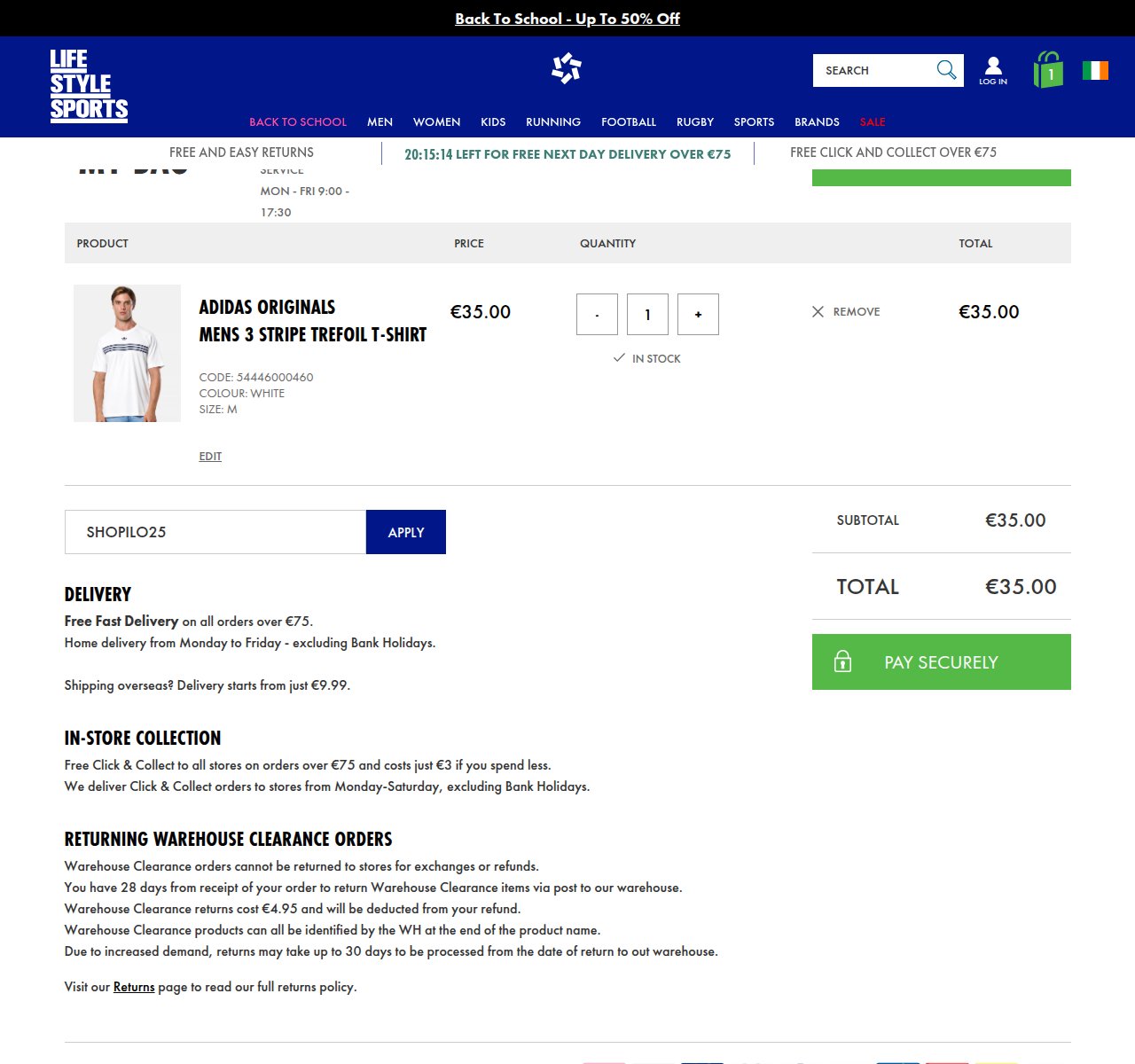 Where to enter the discount code on the Life Style Sports website
