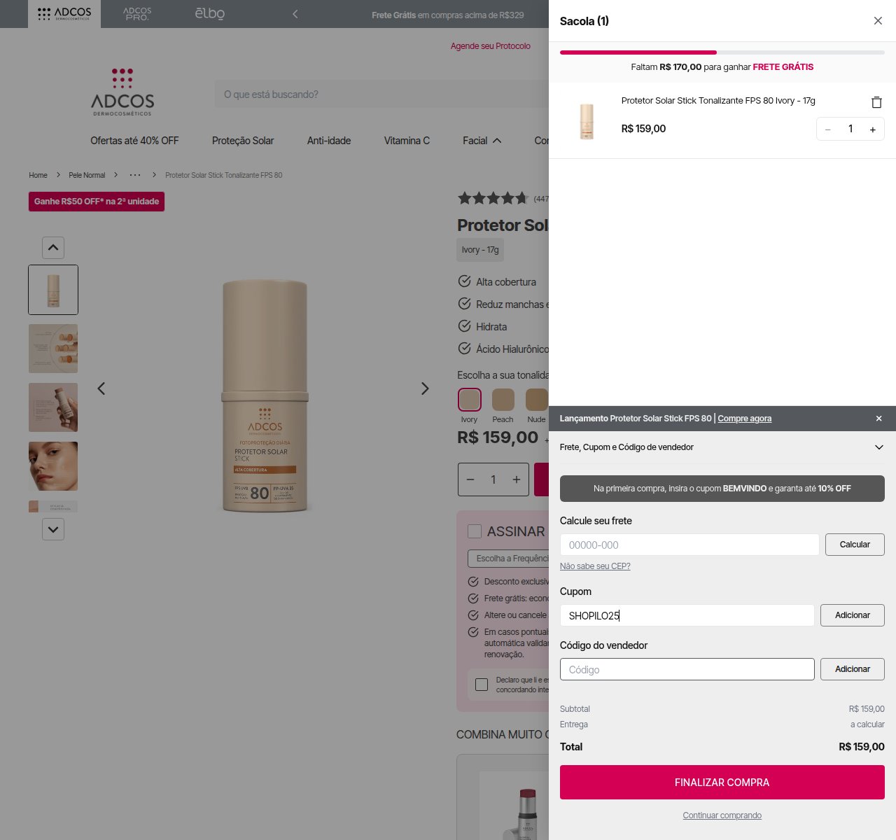 Onde inserir o código de desconto no site da ADCOS