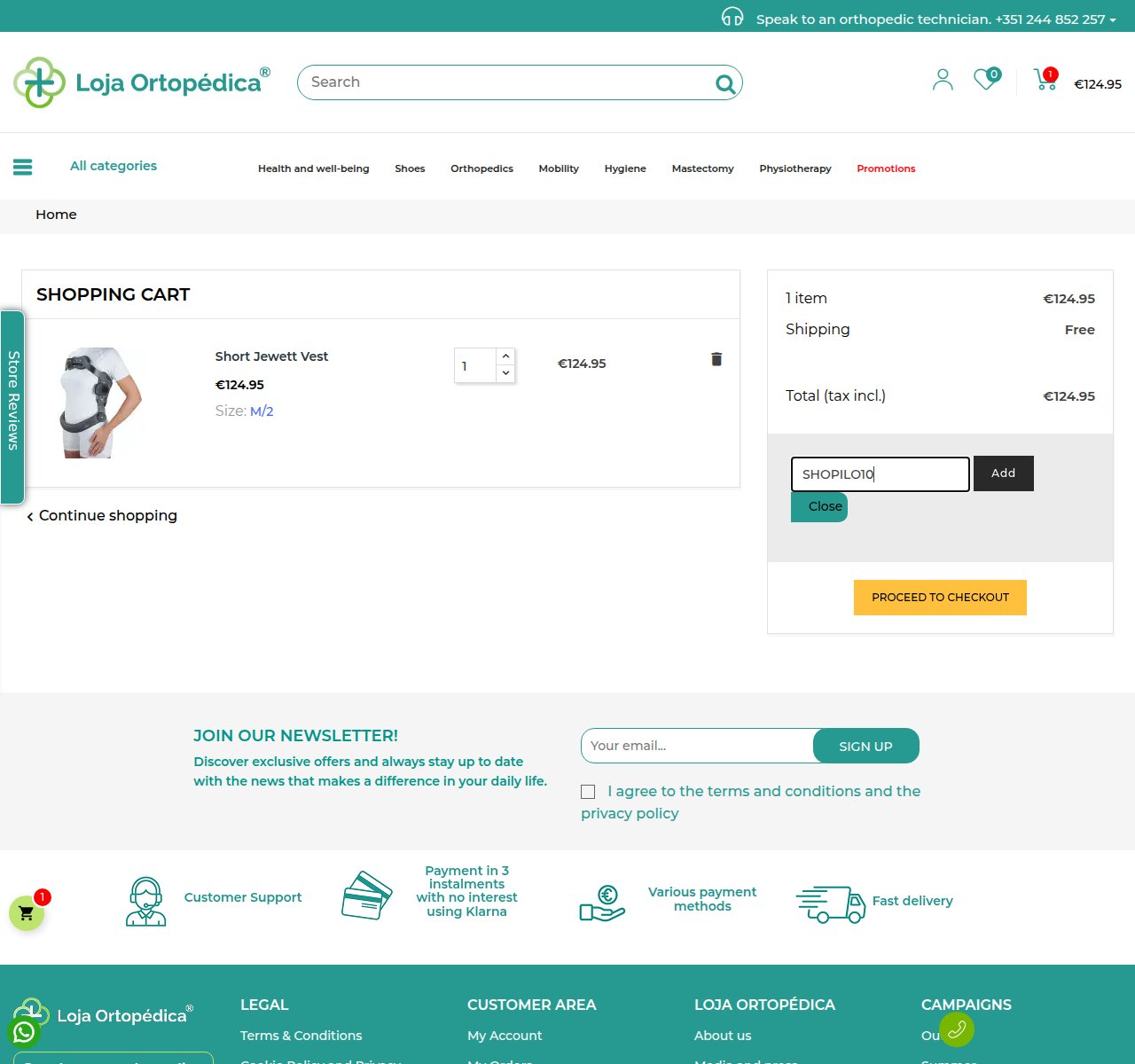 Onde inserir o código de desconto no site da Loja Ortopédica