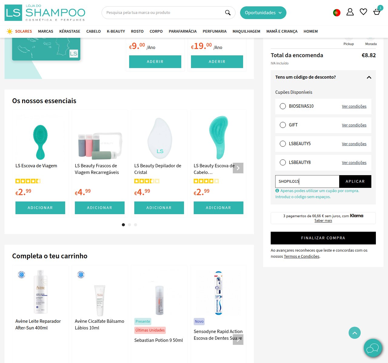 Onde inserir o código de desconto no site da Loja do Shampoo
