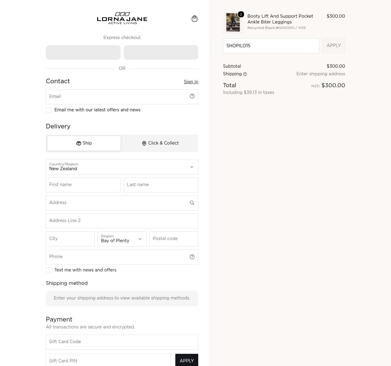 Where to enter the discount code on the Lorna Jane website