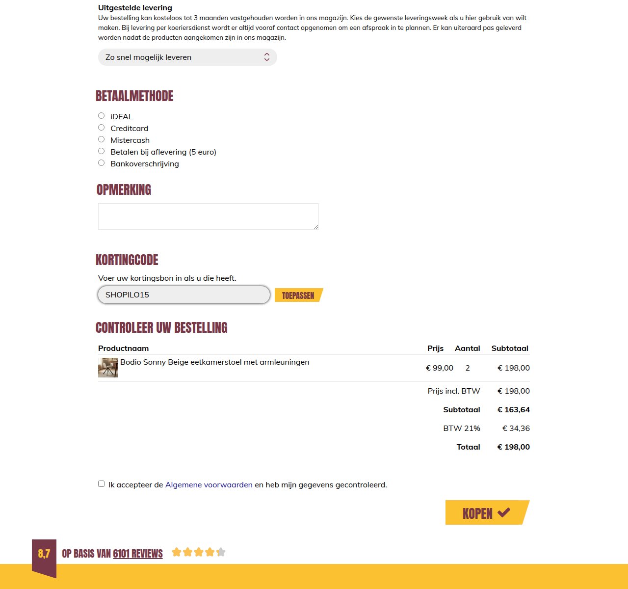 Waar je de kortingscode invoert op de Lumz-website