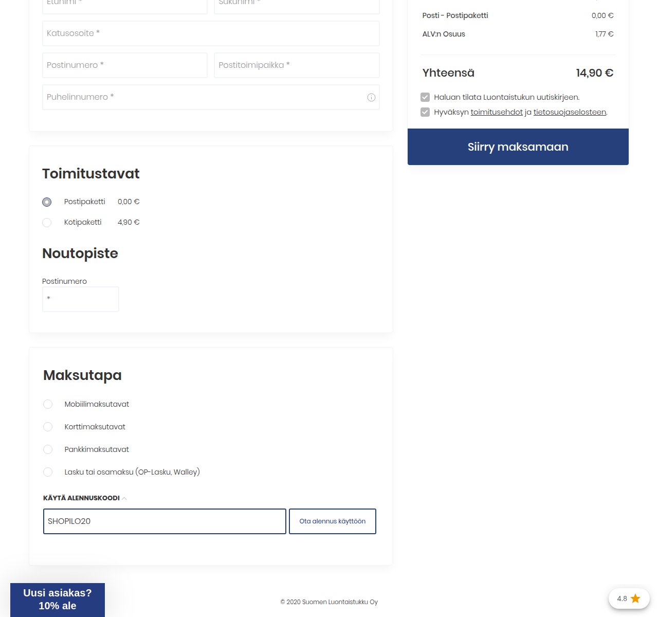 Mihin alennuskoodi syötetään Luontaistukku-sivustolla