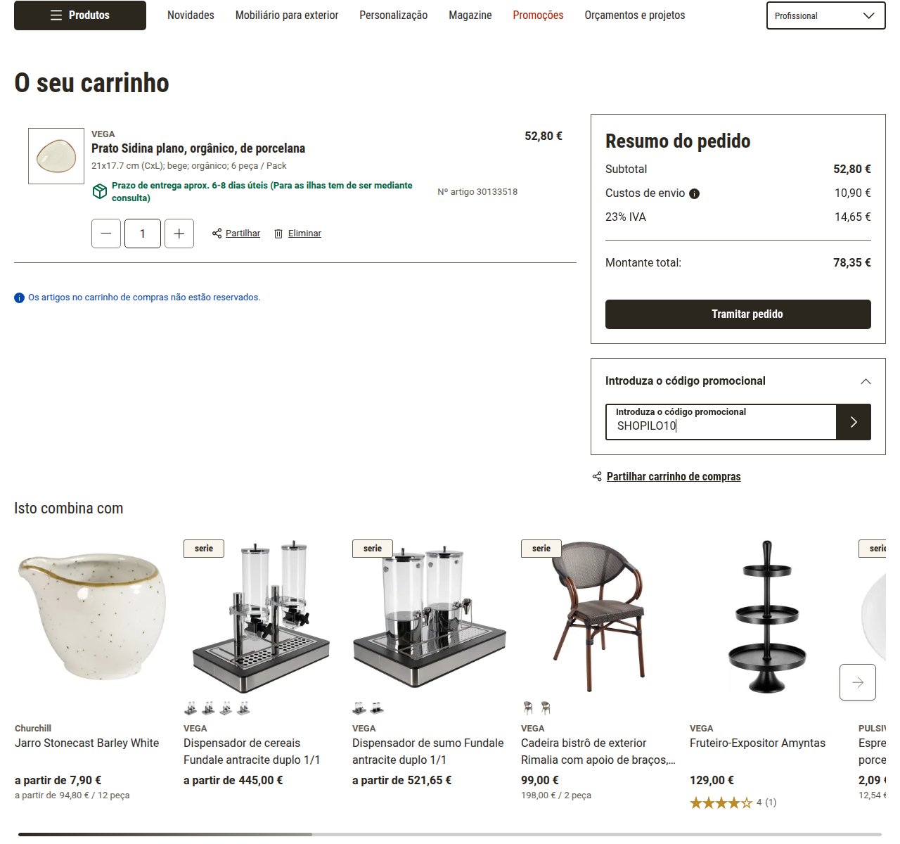 Onde inserir o código de desconto no site da LUSINI