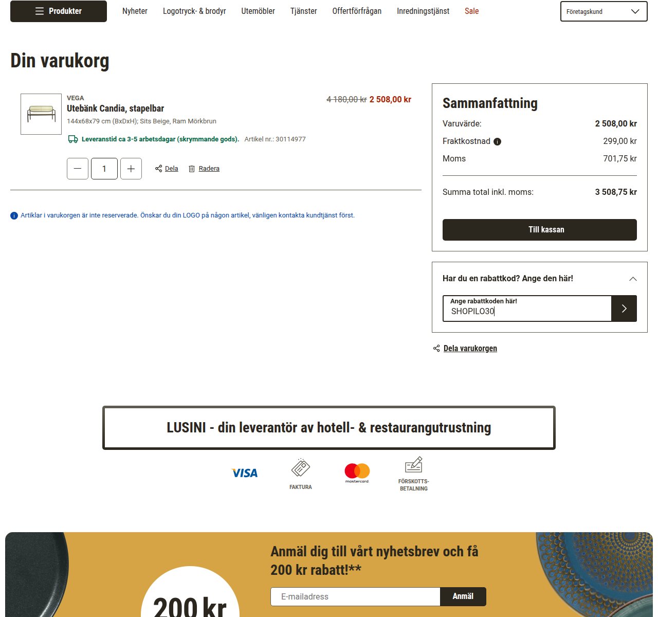 Var du anger rabattkoden på LUSINIs webbplats
