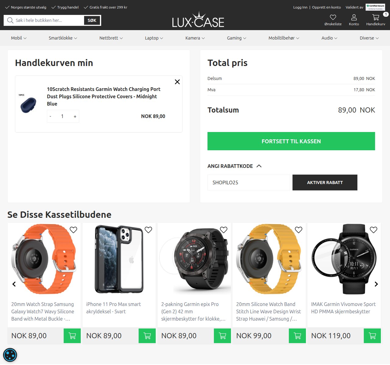 Where to enter the discount code on the Lux-Case website