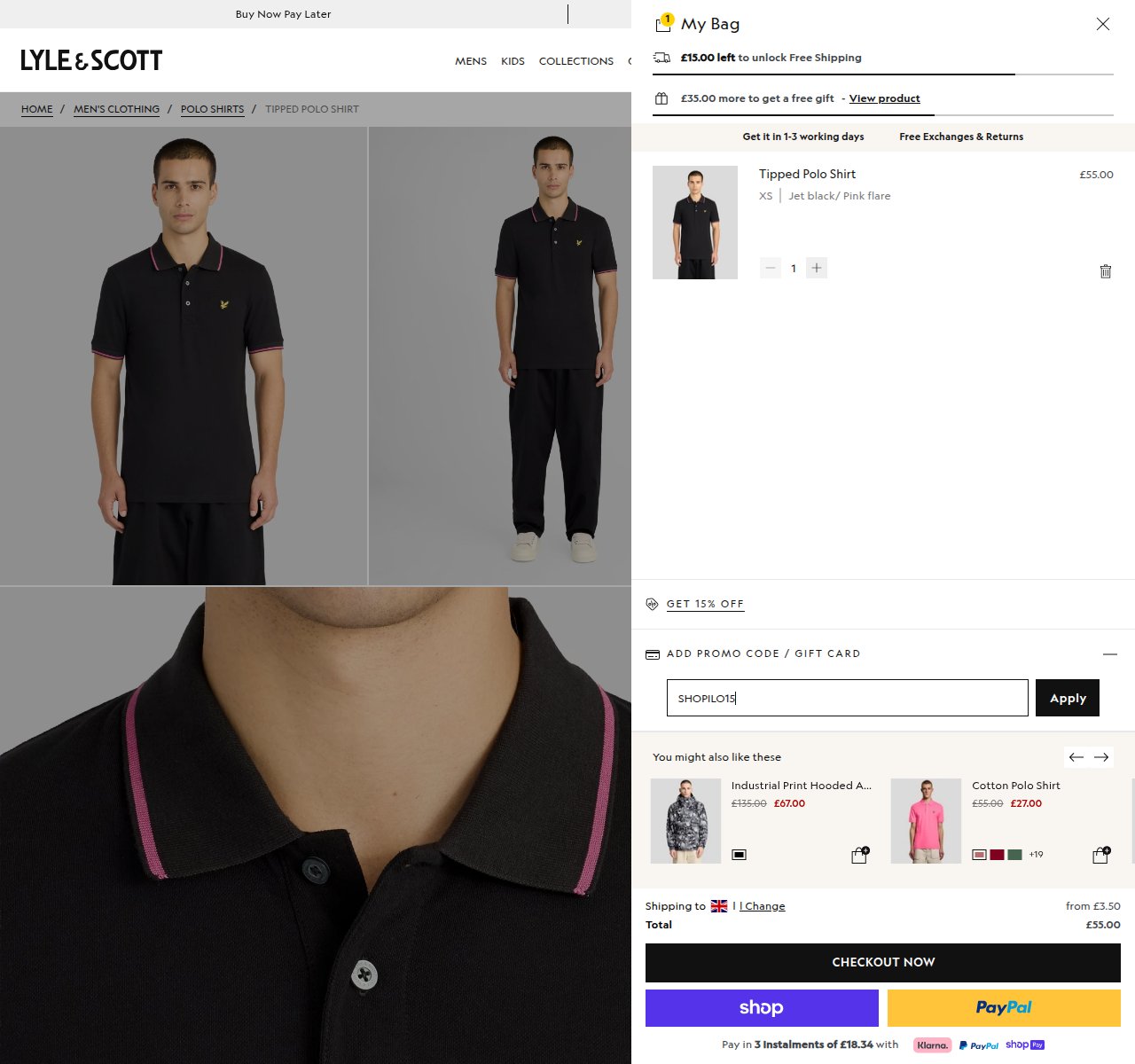 Waar je de kortingscode invoert op de Lyle & Scott-website