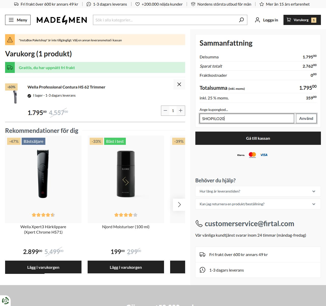 Var du anger rabattkoden på Made4mens webbplats