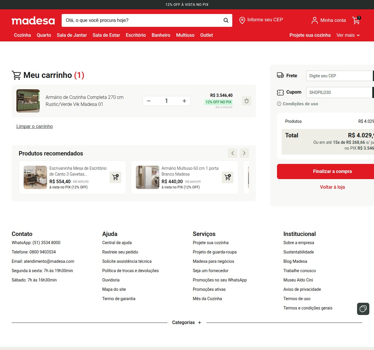 Onde inserir o código de desconto no site da Madesa