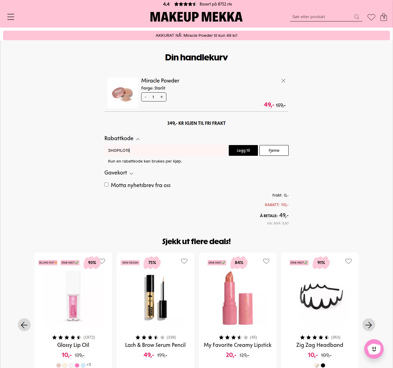 Where to enter the discount code on the Makeup Mekka website
