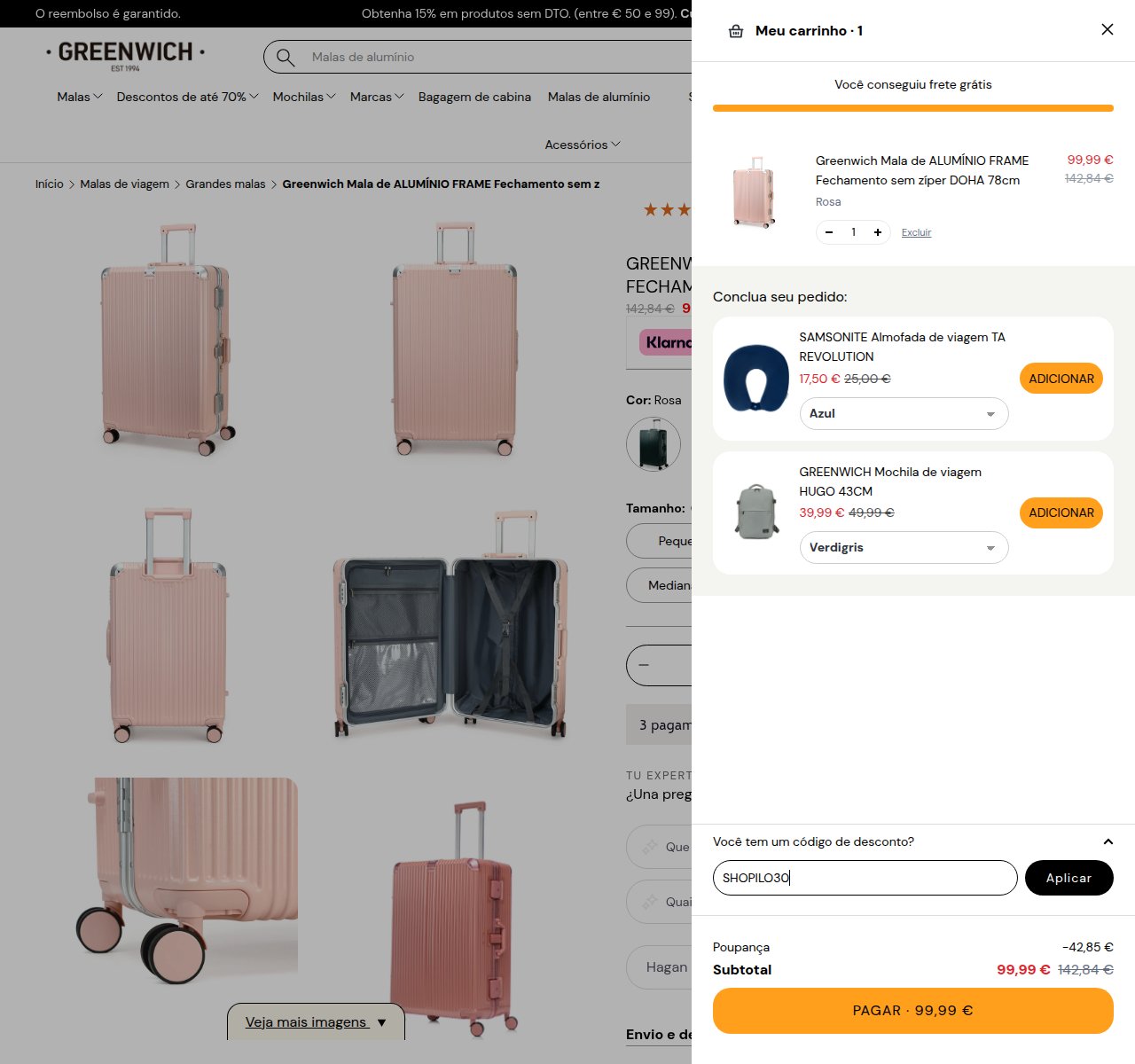 Onde inserir o código de desconto no site da Maletas Greenwich