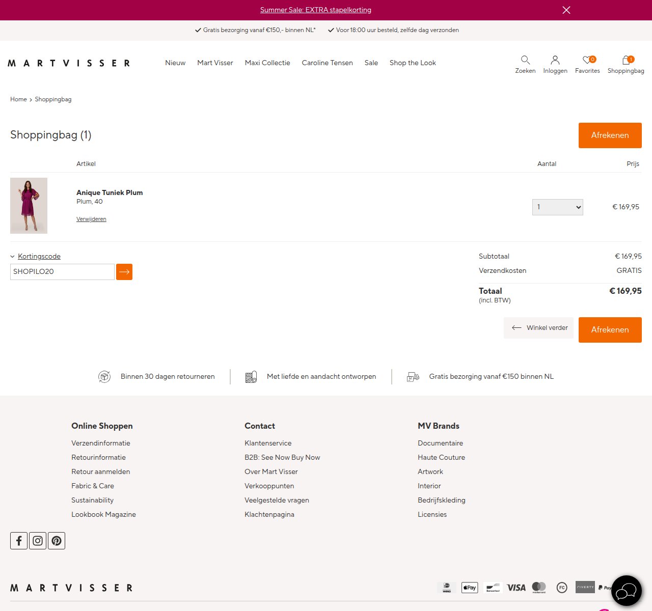 Waar je de kortingscode invoert op de Mart Visser-website