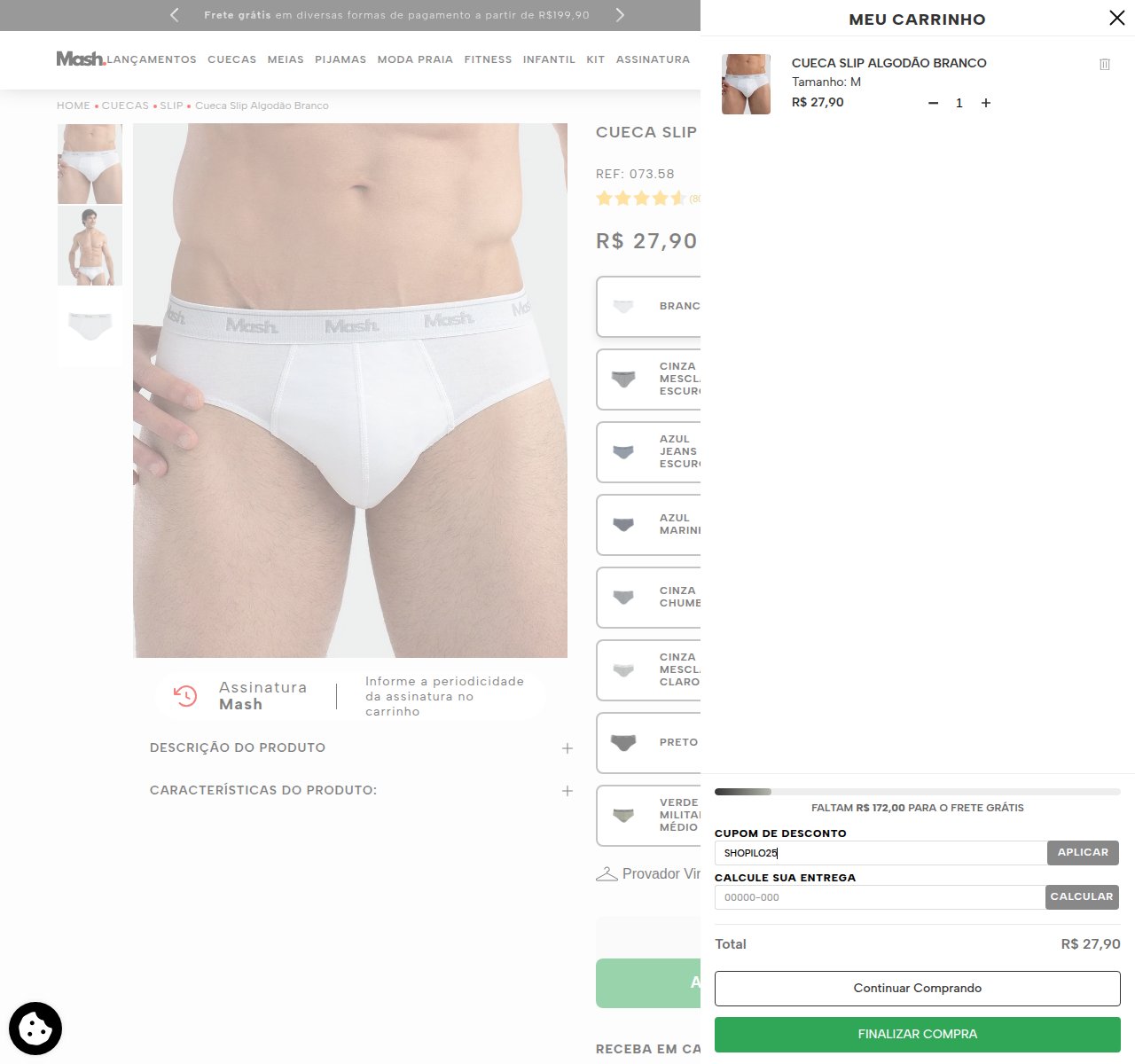 Onde inserir o código de desconto no site da Mash