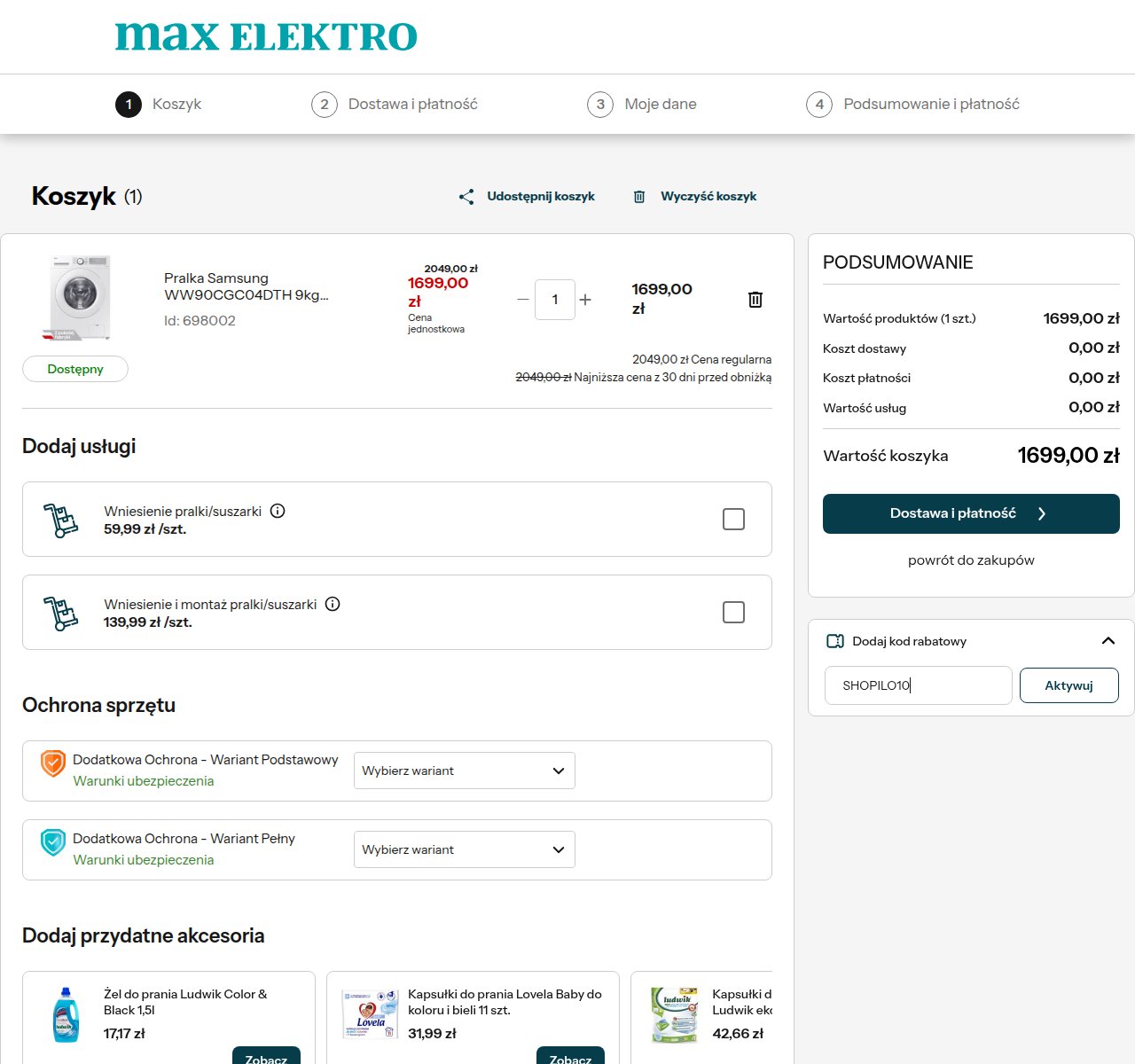 Gdzie wpisać kod rabatowy na stronie Max Elektro