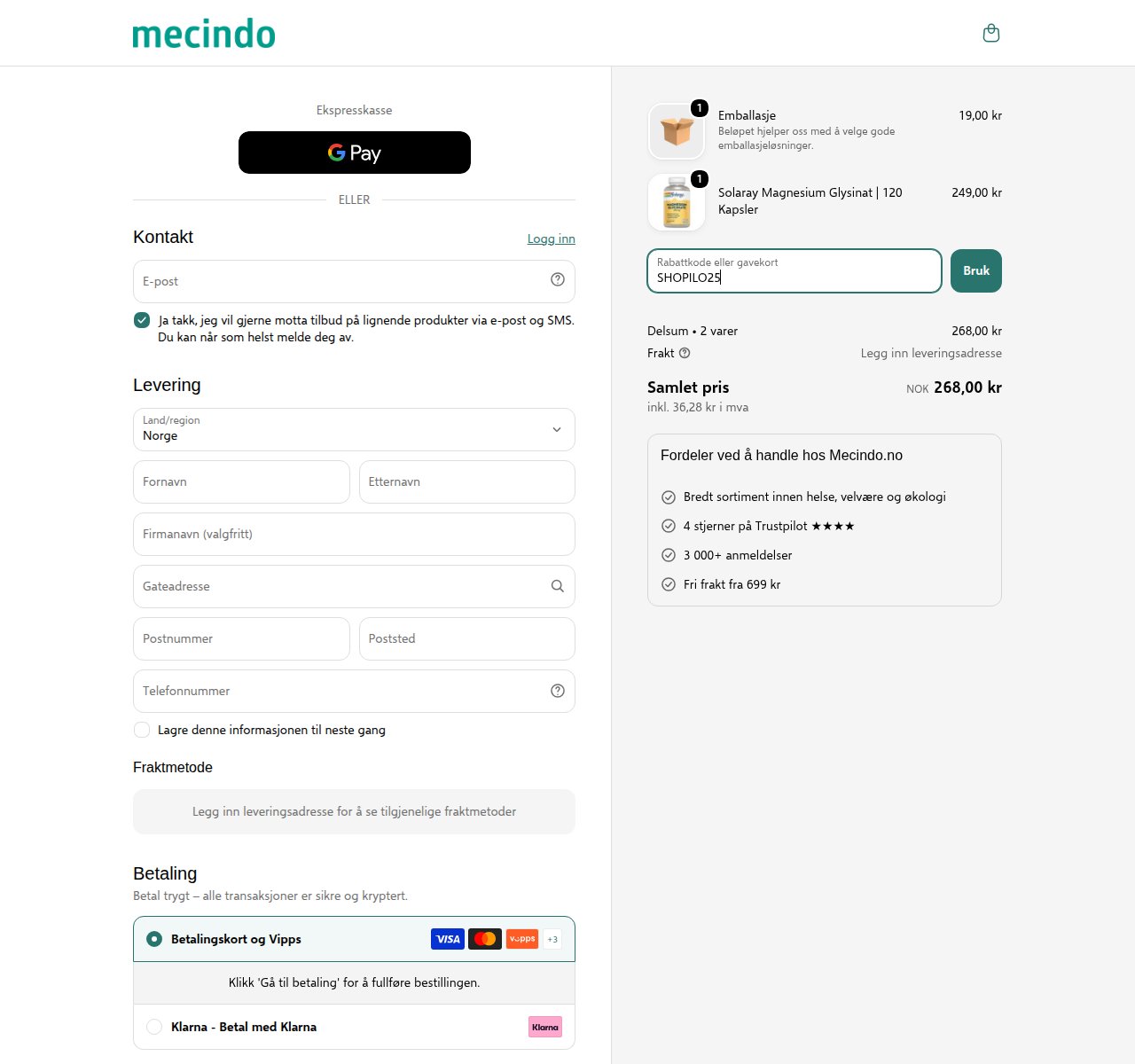 Where to enter the discount code on the Mecindo website