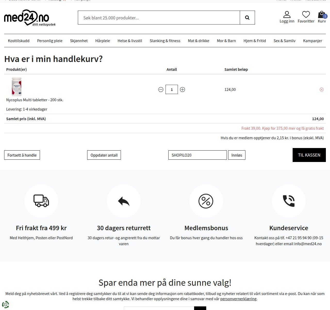 Where to enter the discount code on the Med24 website