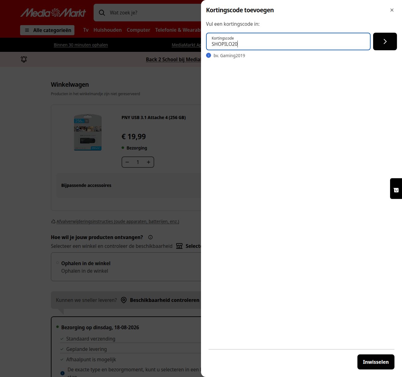 Waar je de kortingscode invoert op de MediaMarkt-website