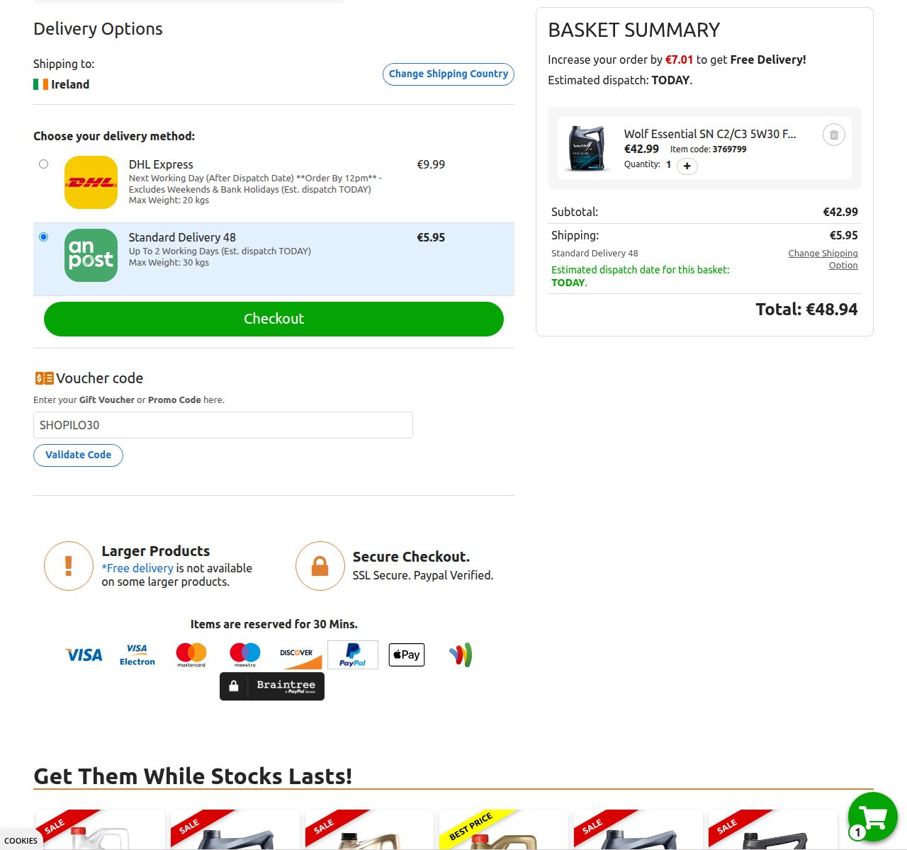 Where to enter the discount code on the MicksGarage.com website