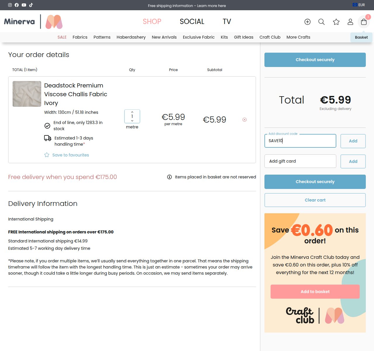 Where to enter the discount code on the Minerva website