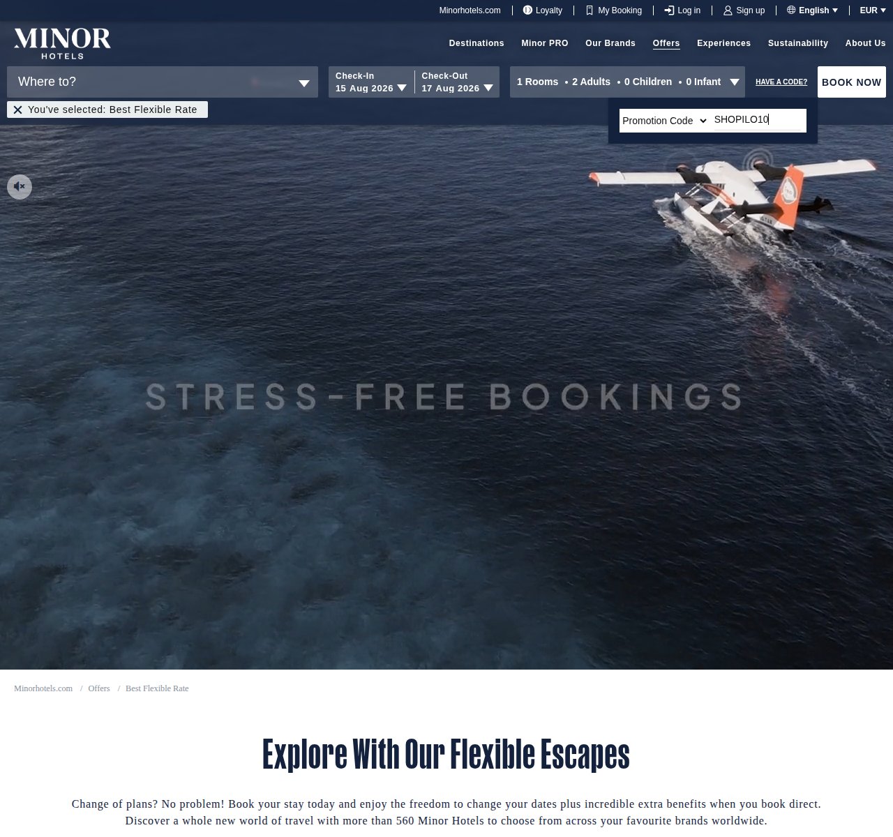 Onde inserir o código de desconto no site da Minor Hotels