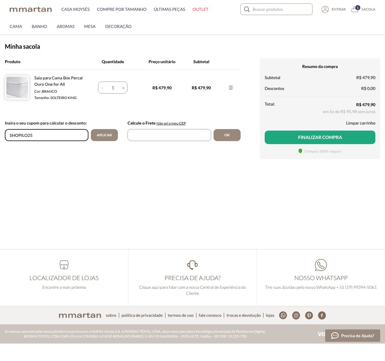 Onde inserir o código de desconto no site da Mmartan