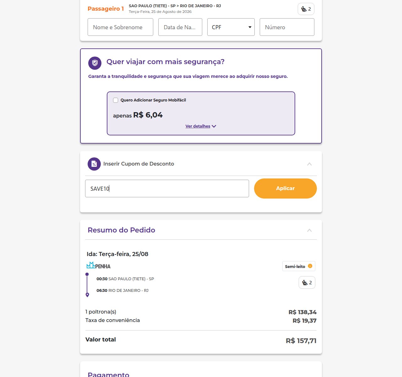 Onde inserir o código de desconto no site da MobiFácil