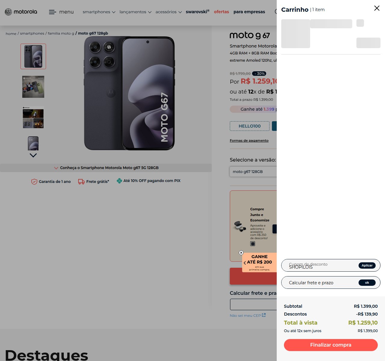 Onde inserir o código de desconto no site da Motorola
