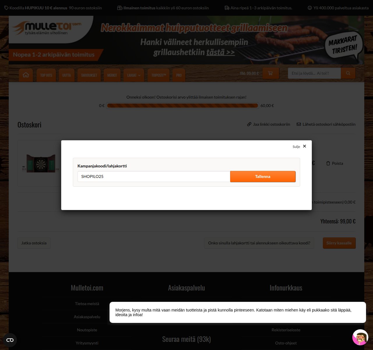Mihin alennuskoodi syötetään Mulletoi.com-sivustolla