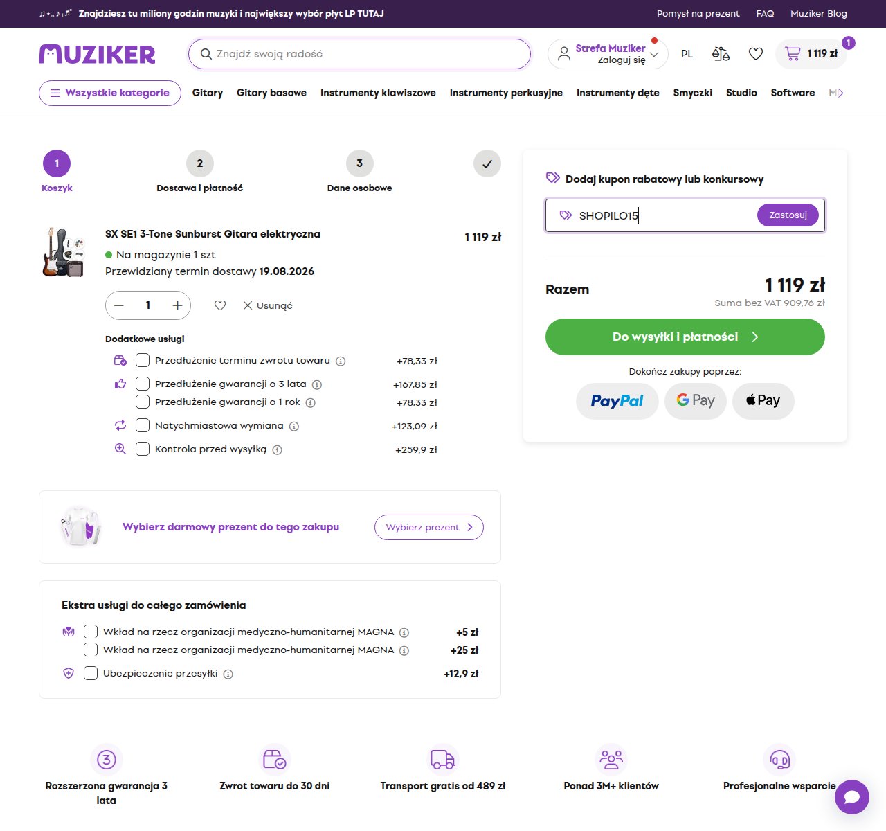 Gdzie wpisać kod rabatowy na stronie Muziker