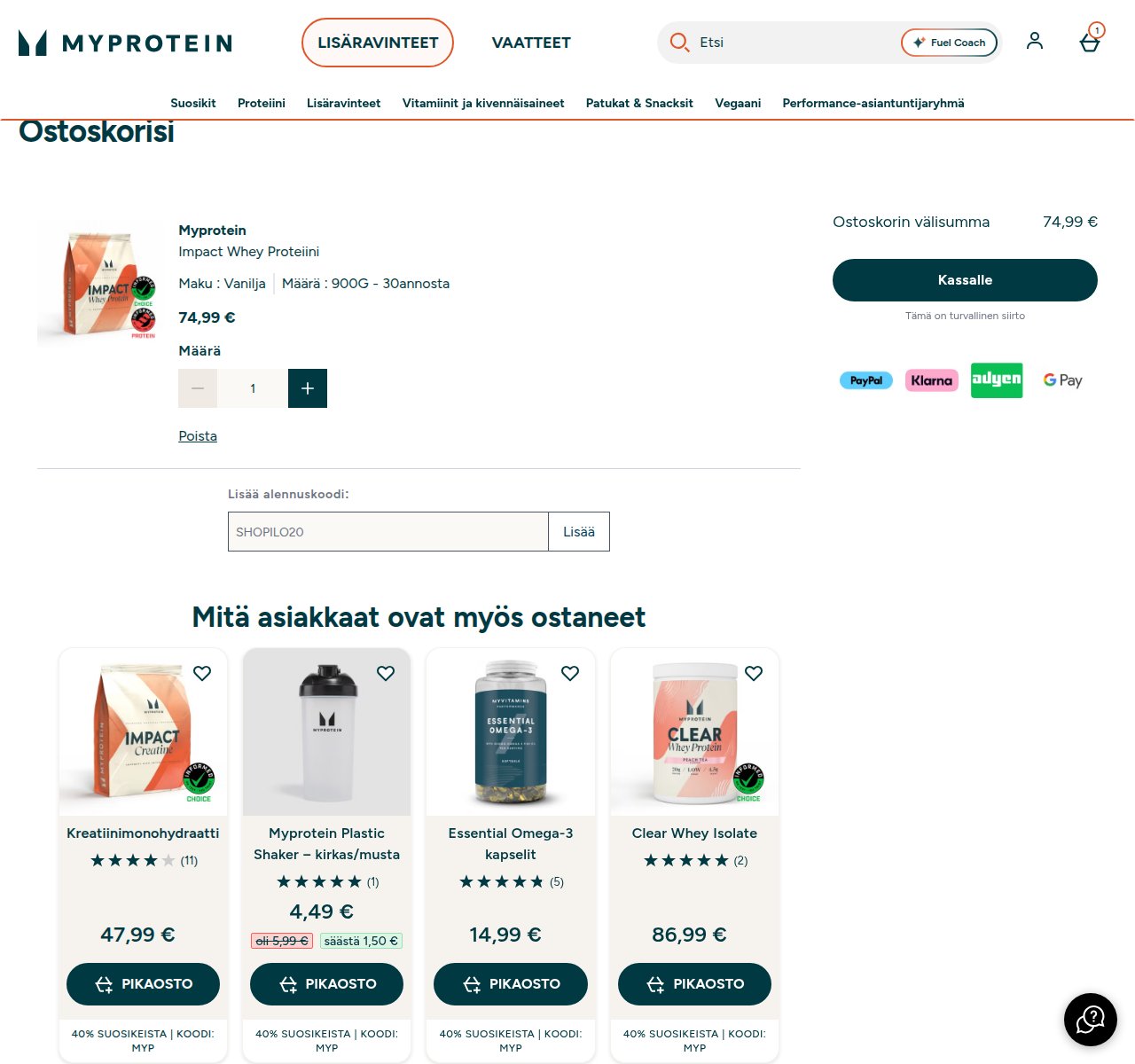 Mihin alennuskoodi syötetään Myprotein-sivustolla