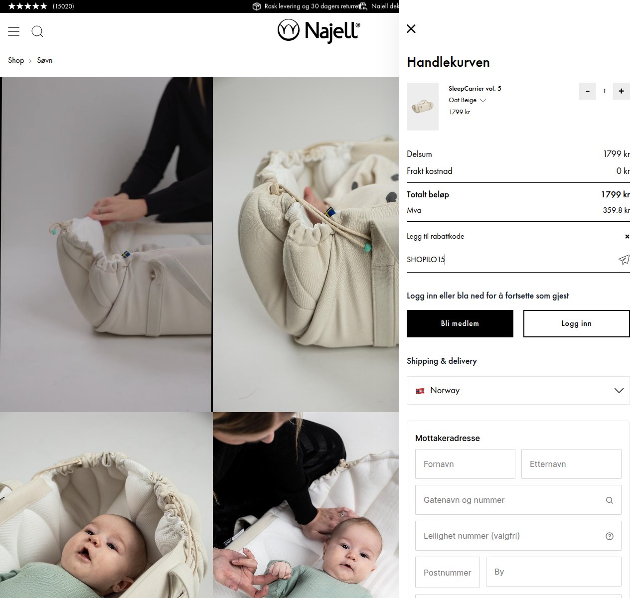 Where to enter the discount code on the Najell website