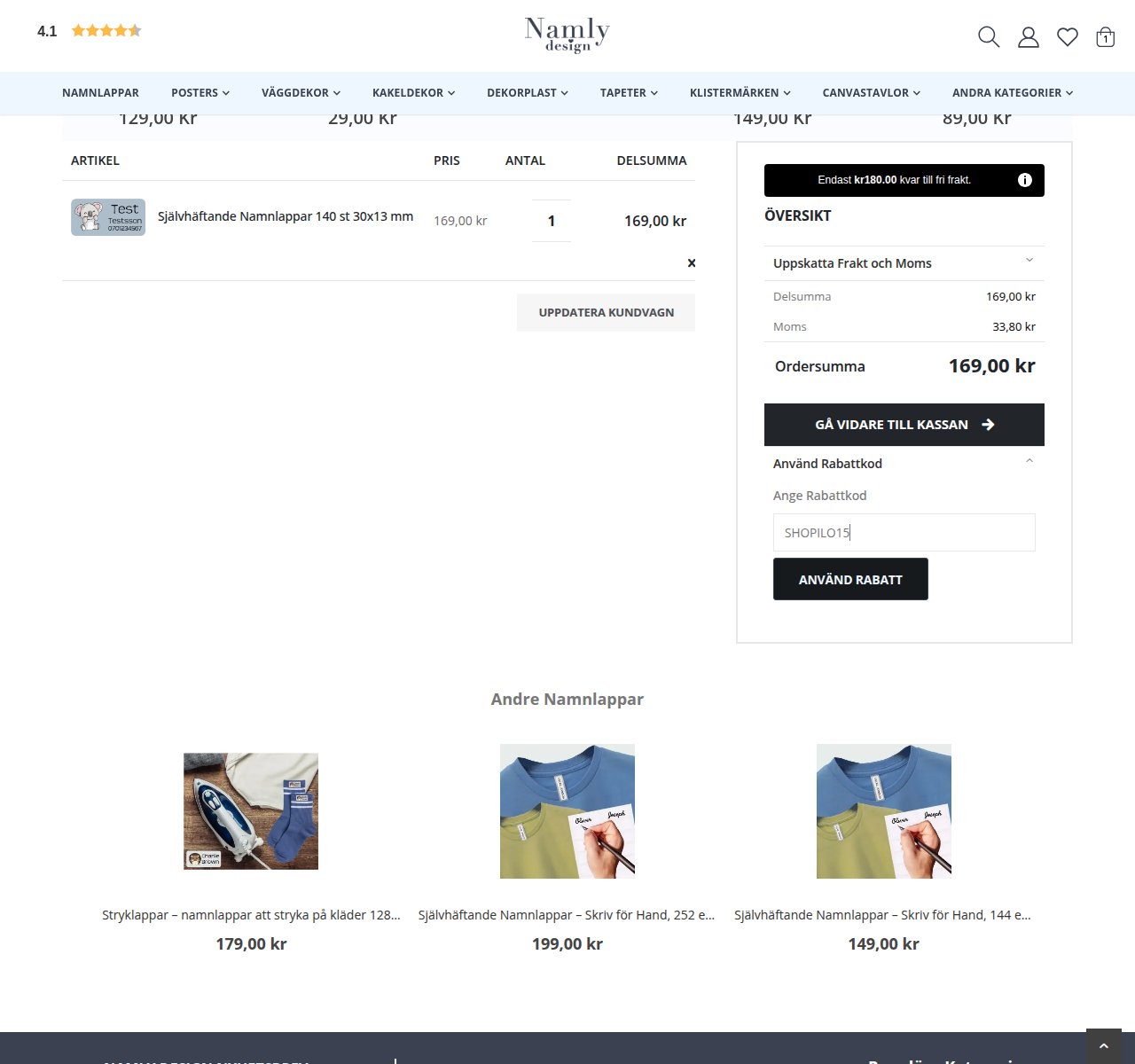 Var du anger rabattkoden på Namlys webbplats