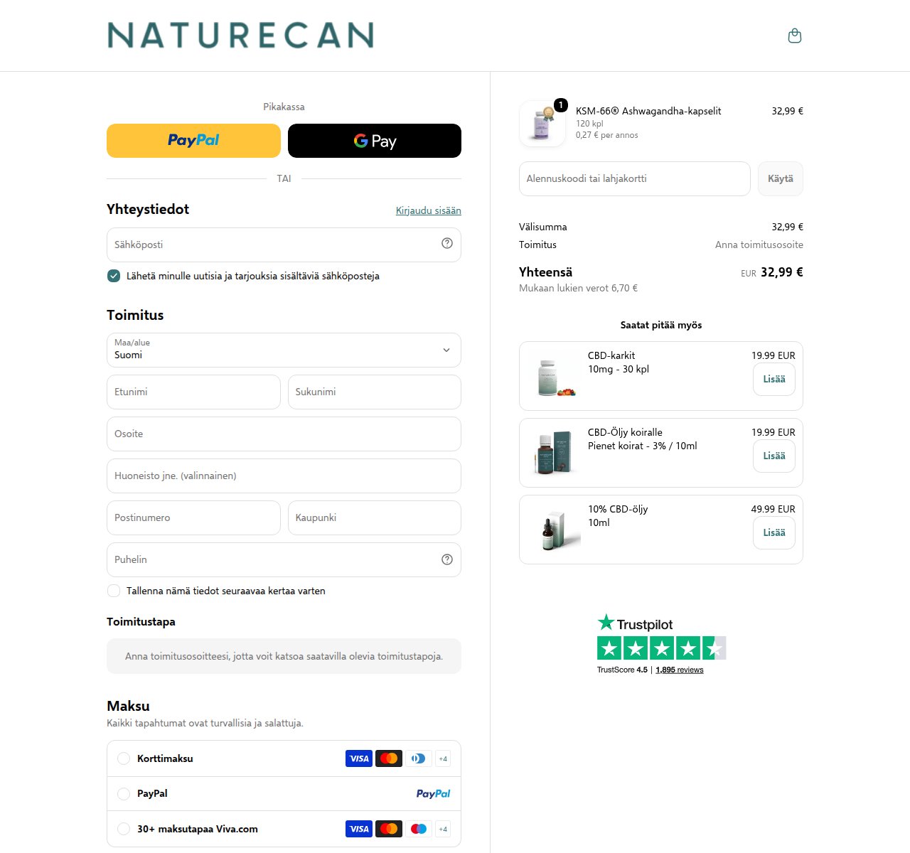 Mihin alennuskoodi syötetään Naturecan-sivustolla