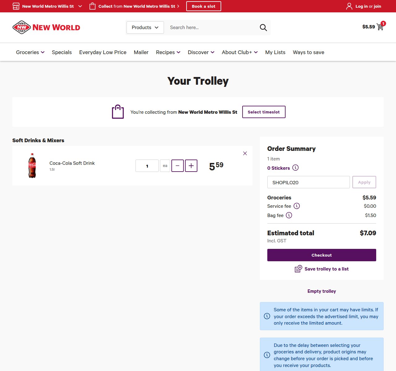 Where to enter the discount code on the New World website