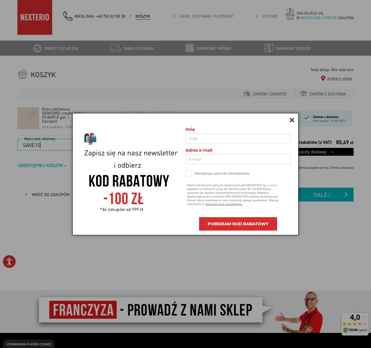 Gdzie wpisać kod rabatowy na stronie Nexterio