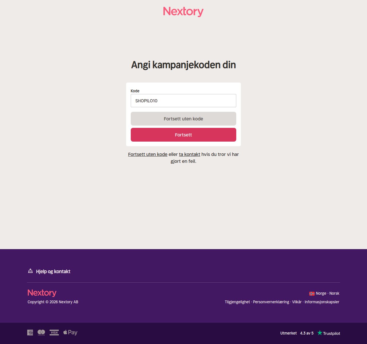 Where to enter the discount code on the Nextory website