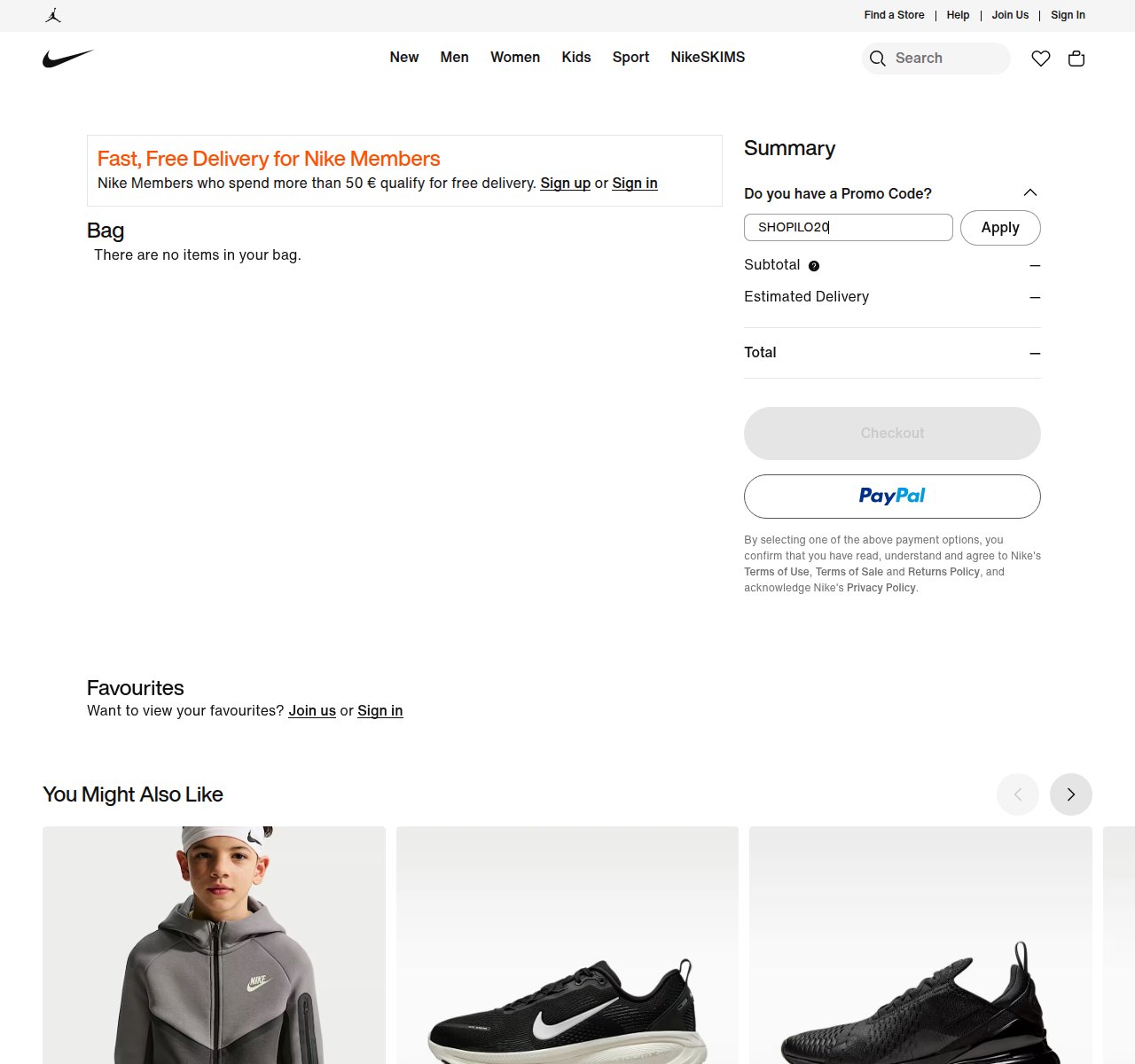 Mihin alennuskoodi syötetään Nike-sivustolla