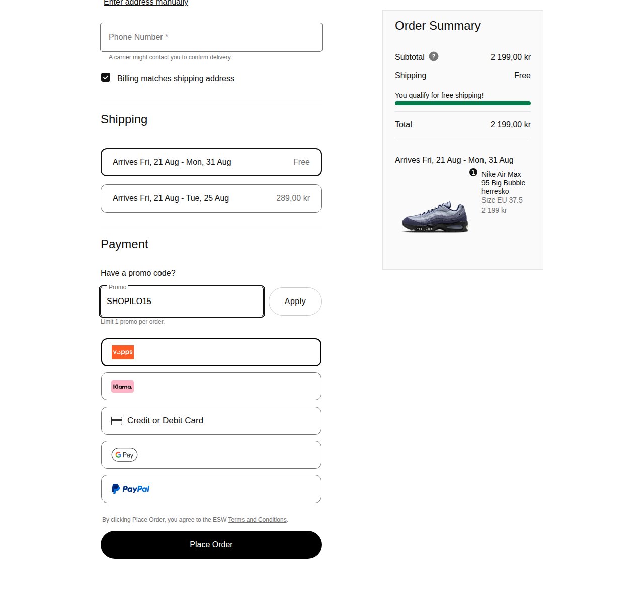 Where to enter the discount code on the Nike website