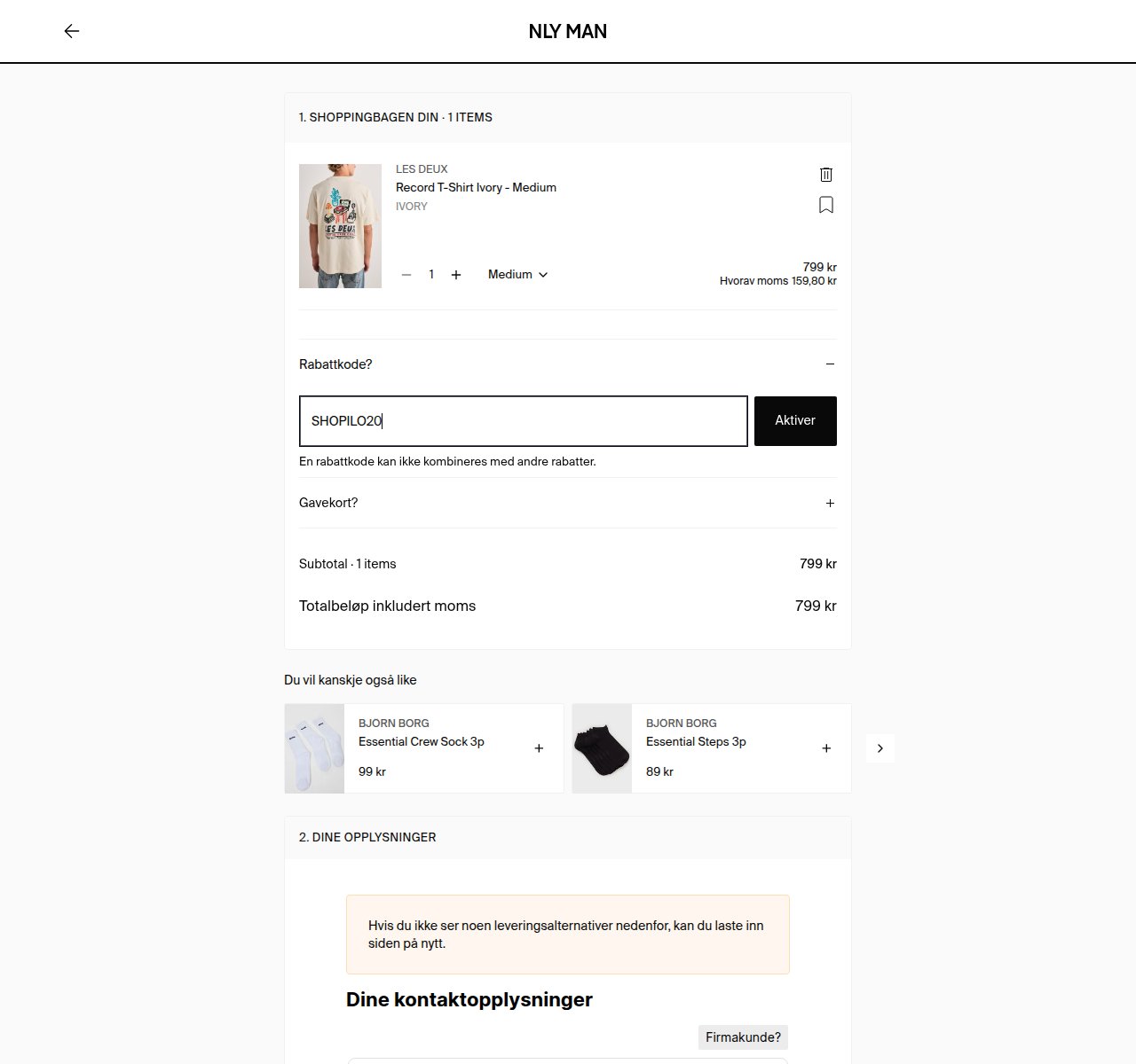 Where to enter the discount code on the NLY Man website
